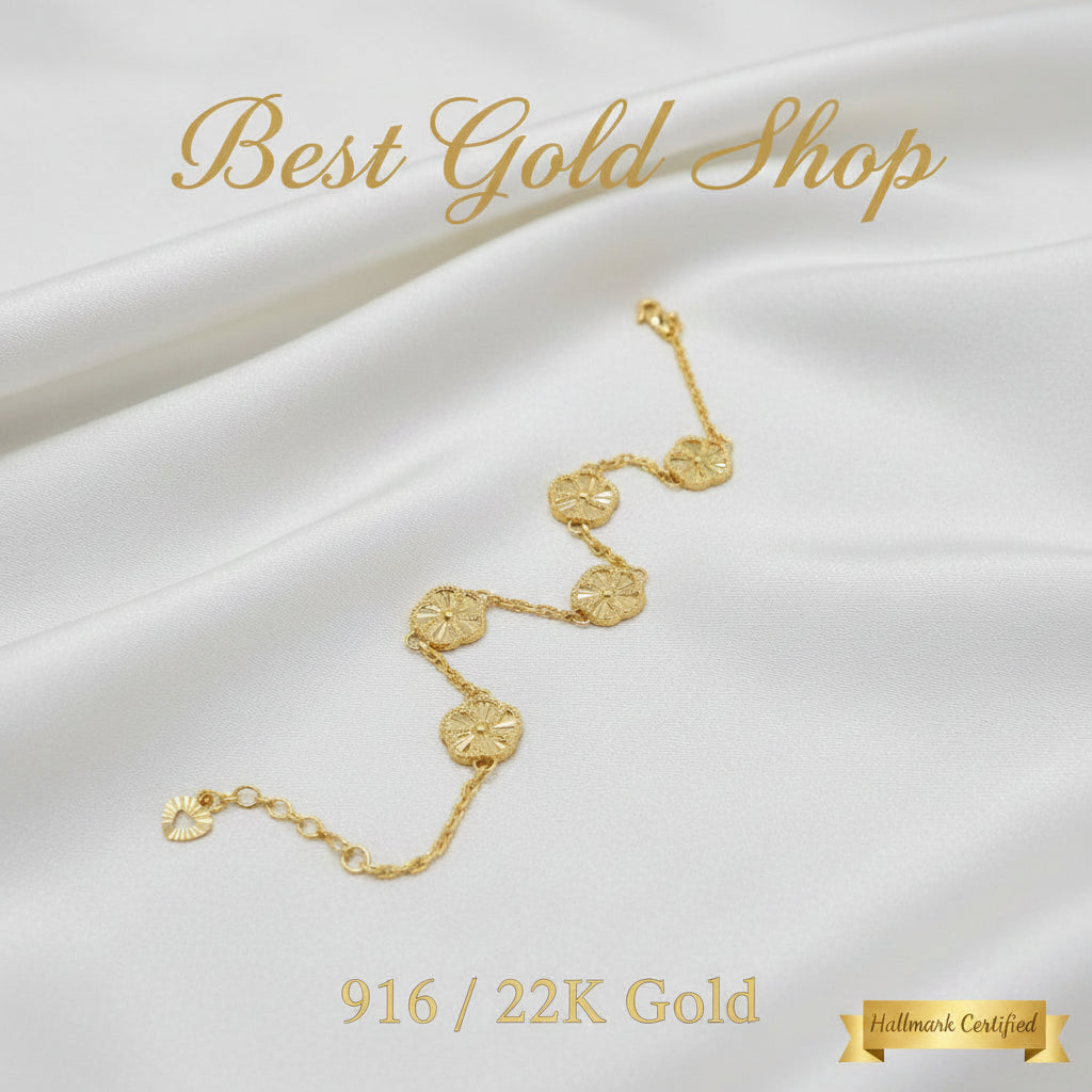 916 Gold (22K) Fancy Wan Zi Flower BraceletBraceletsBest Gold Shop