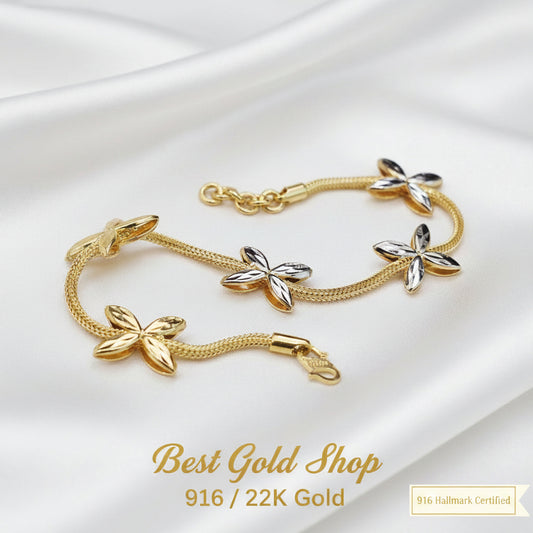916 Gold 5 Flower Design Bracelet Two ToneBraceletsBest Gold Shop