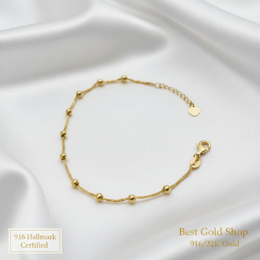 916 gold adjustable bead station bracelet full view