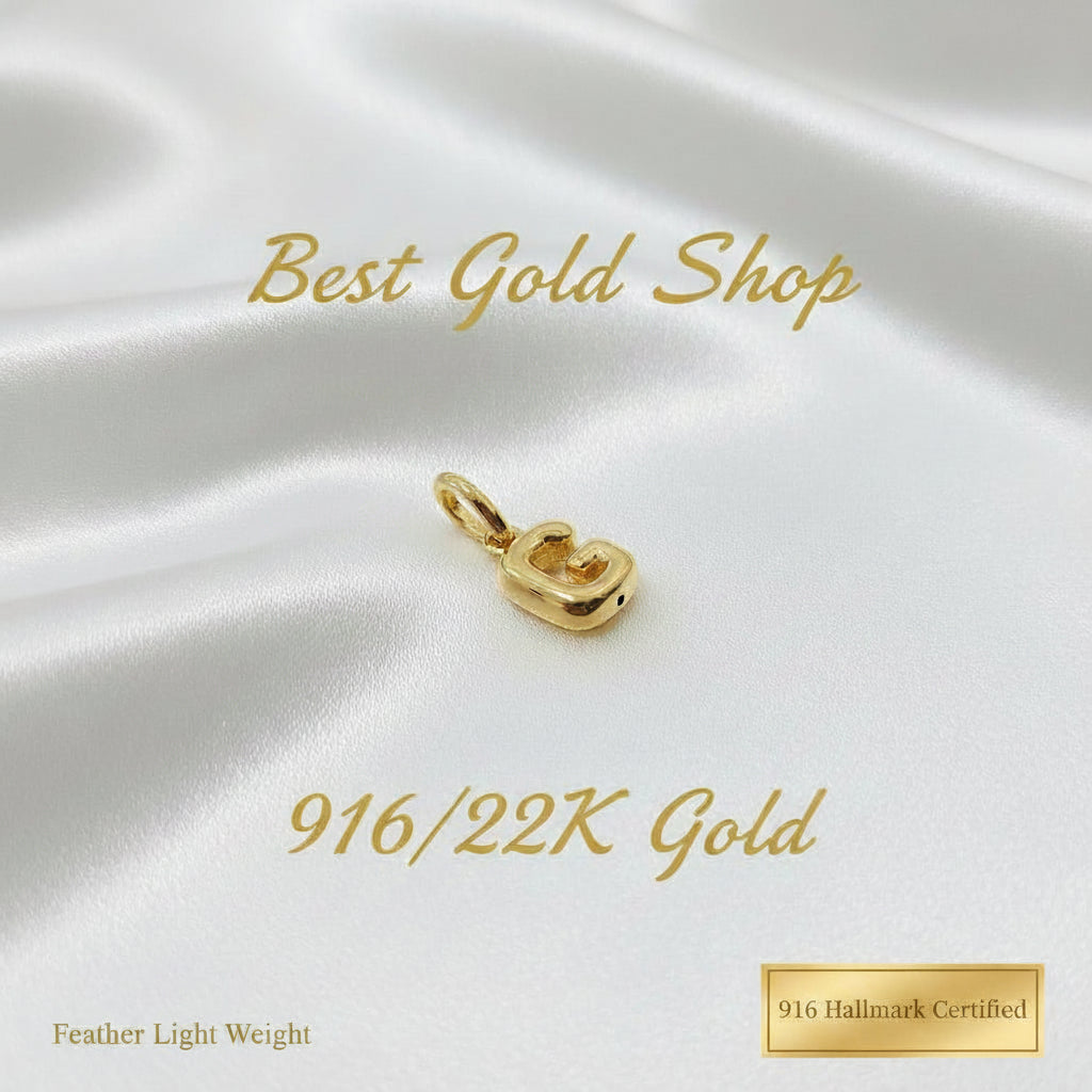 916 Gold Alphabert Pendant Feather Weight Smooth shiny Finish.Charms & PendantsBest Gold Shop