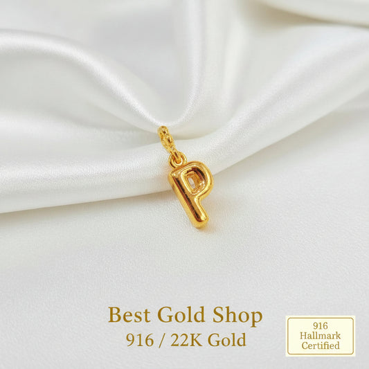 916 Gold Alphabet Pendant & Charm | Lightweight 22K Design - View 1