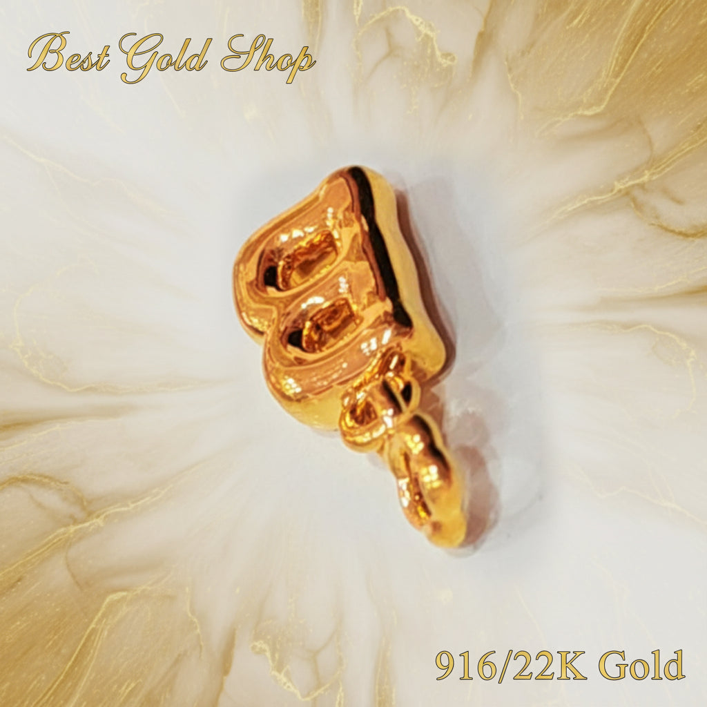 916 Gold Alphabet Pendant & Charm | Lightweight 22K Design - View 10