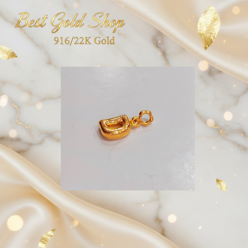 916 Gold Alphabet Pendant & Charm | Lightweight 22K Design - View 12