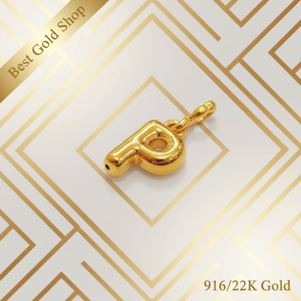 916 Gold Alphabet Pendant & Charm | Lightweight 22K Design - View 16
