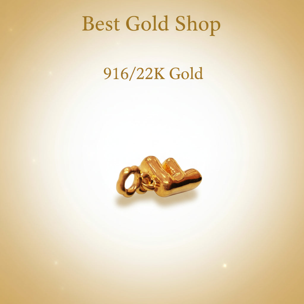 916 Gold Alphabet Pendant & Charm | Lightweight 22K Design - View 22