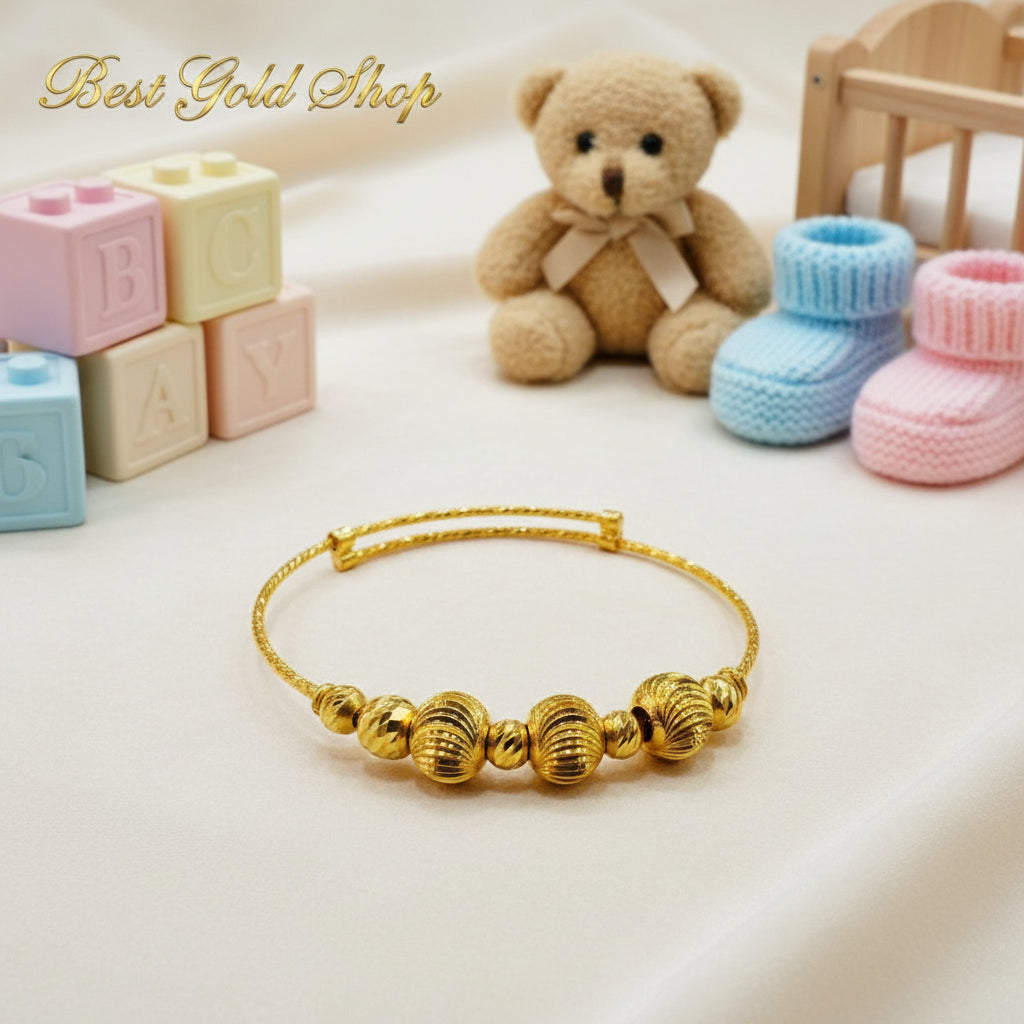 916 gold baby bangle with decorative ball details