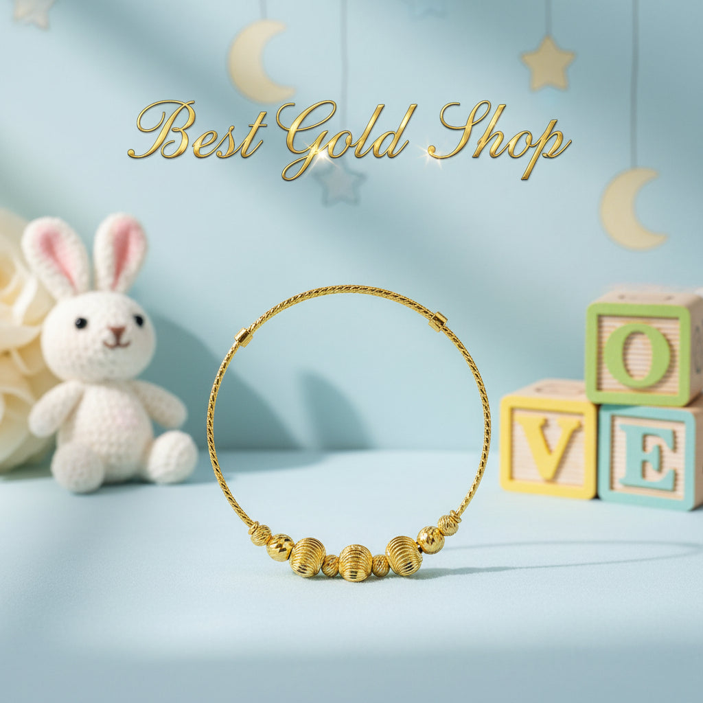 916 gold baby bangle with decorative ball details