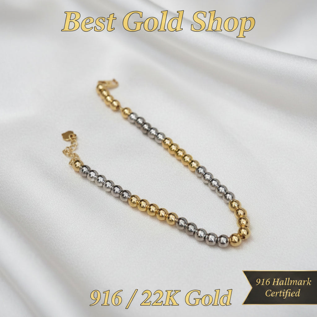 916 Gold Bead Bracelet With 2 Tone or 3 Tone Feather LightBraceletsBest Gold Shop