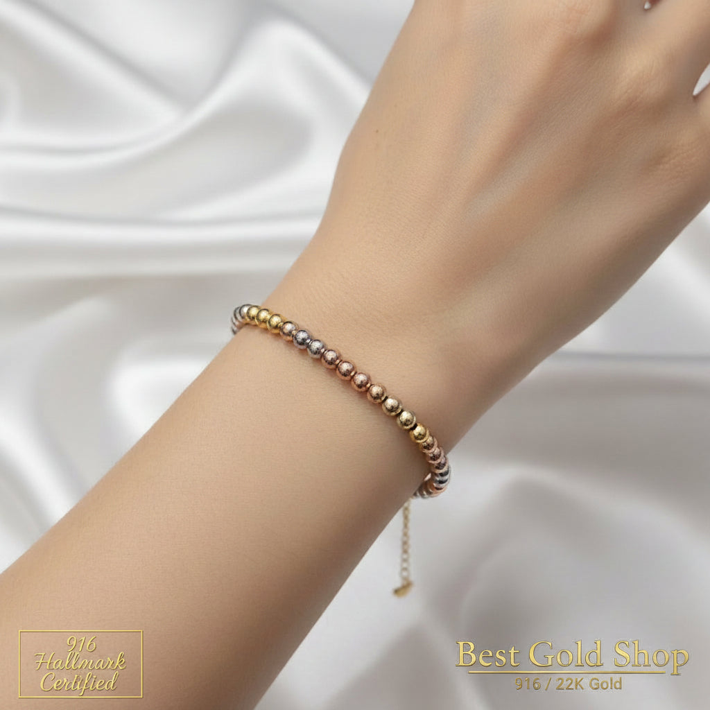 916 Gold Bead Bracelet With 2 Tone or 3 Tone Feather LightBraceletsBest Gold Shop