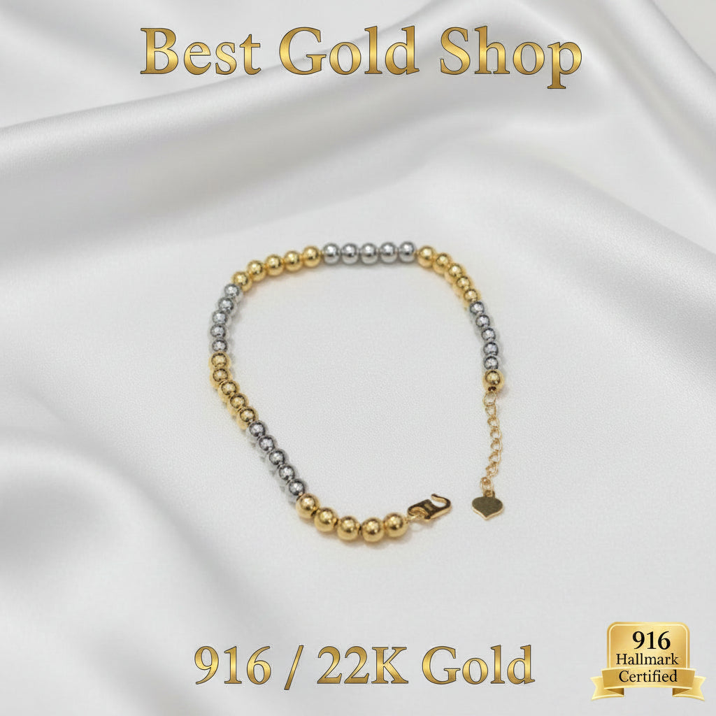 916 Gold Bead Bracelet With 2 Tone or 3 Tone Feather LightBraceletsBest Gold Shop