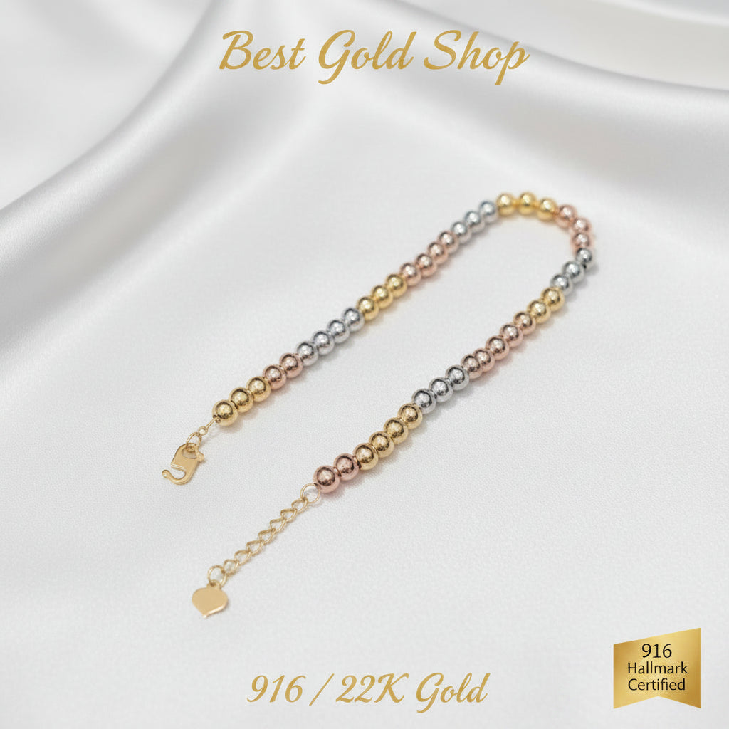 916 Gold Bead Bracelet With 2 Tone or 3 Tone Feather LightBraceletsBest Gold Shop