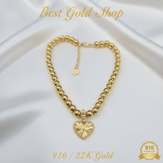 916 Gold Bead Bracelet with Dangling Cutting Heart DesignBraceletsBest Gold Shop
