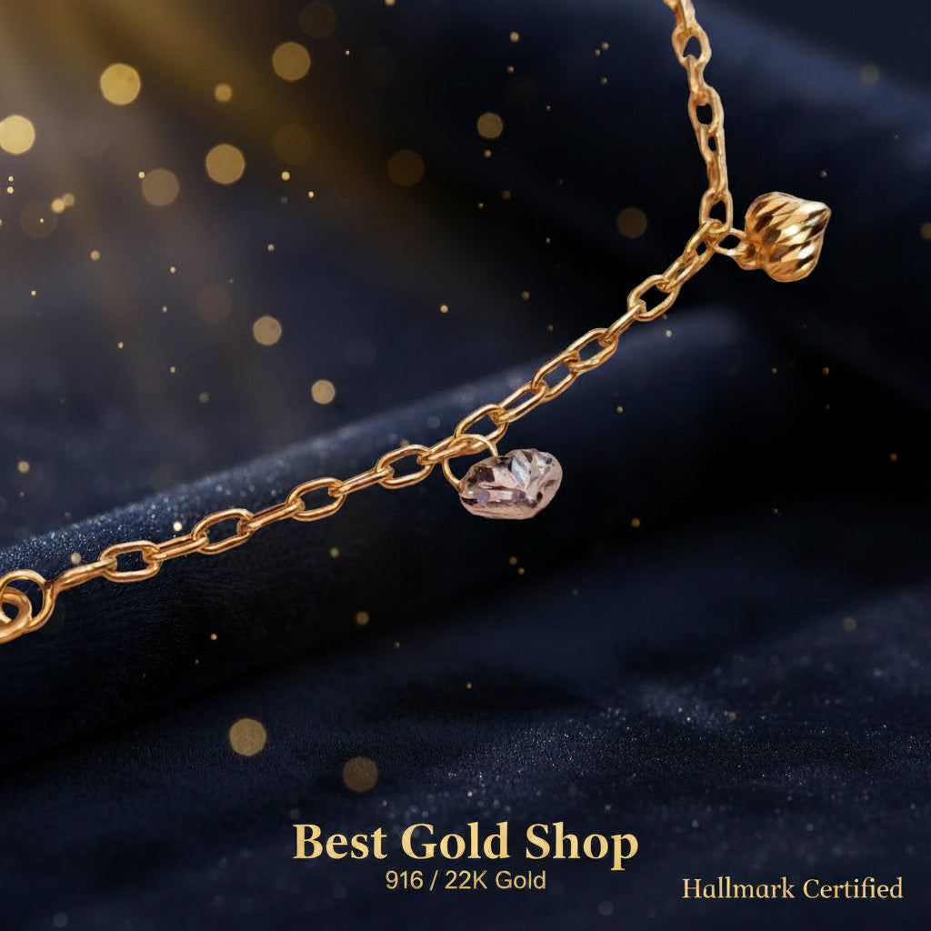 916 Gold Bracelet Wan Zi Dangling Heart 2 ToneBraceletsBest Gold Shop