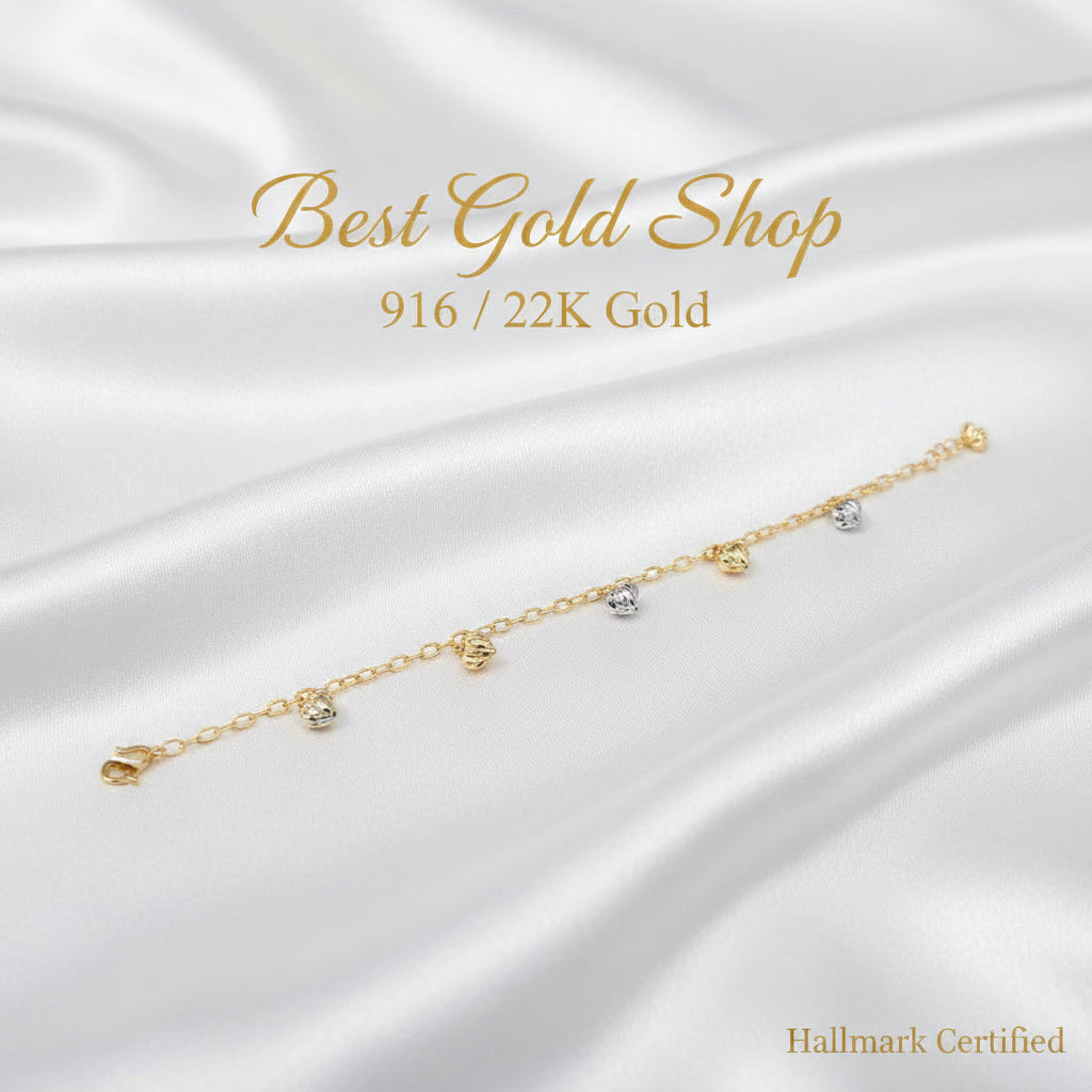 916 Gold Bracelet Wan Zi Dangling Heart 2 ToneBraceletsBest Gold Shop
