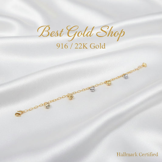 916 Gold Bracelet Wan Zi Dangling Heart 2 ToneBraceletsBest Gold Shop