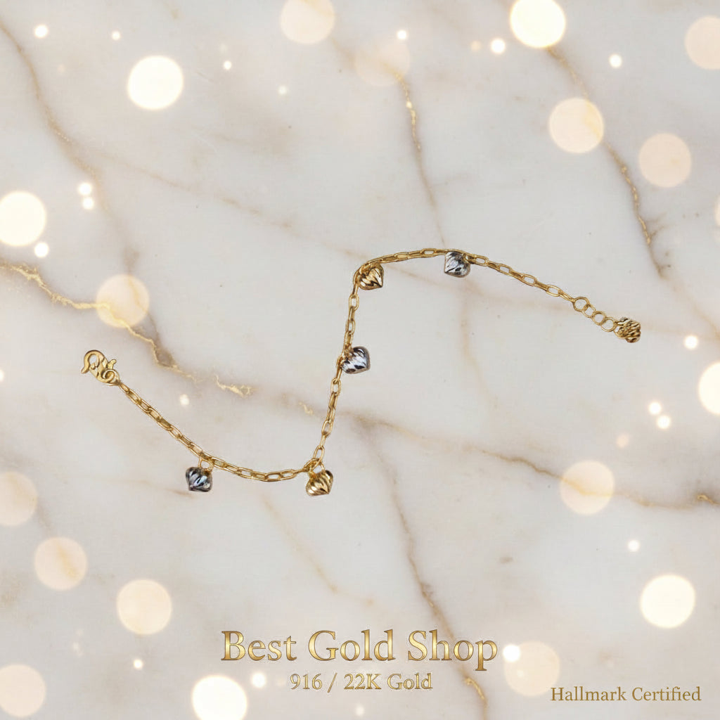916 Gold Bracelet Wan Zi Dangling Heart 2 ToneBraceletsBest Gold Shop
