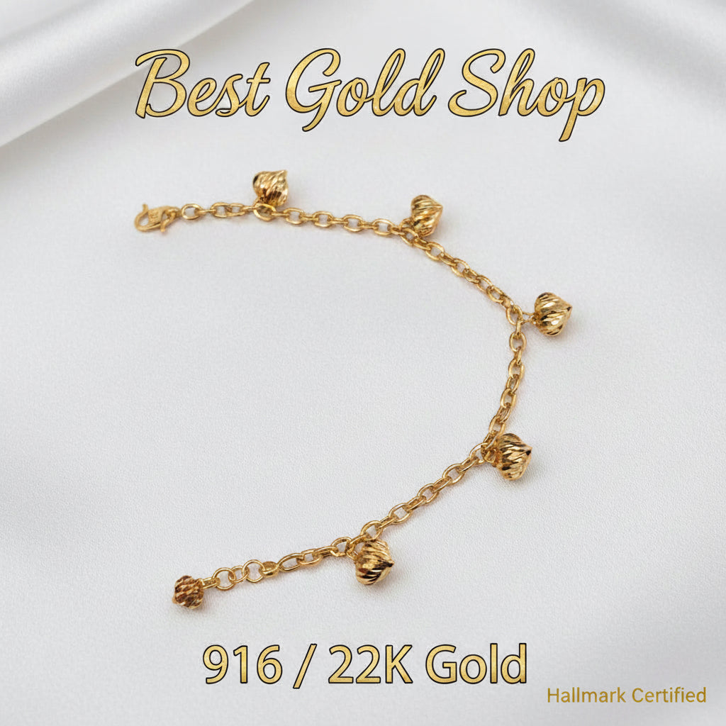 916 Gold Bracelet Wan Zi Dangling HeartBraceletsBest Gold Shop