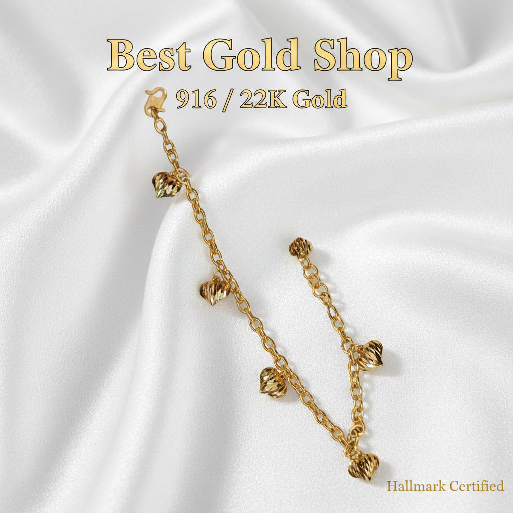 916 Gold Bracelet Wan Zi Dangling HeartBraceletsBest Gold Shop