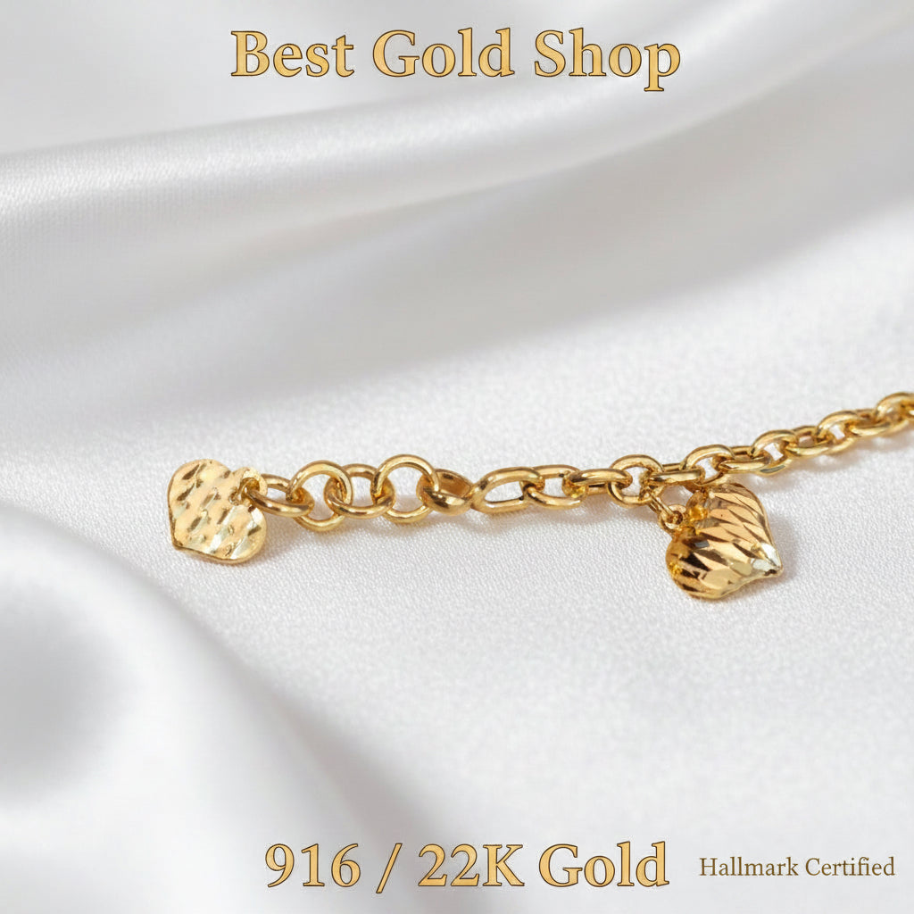 916 Gold Bracelet Wan Zi Dangling HeartBraceletsBest Gold Shop