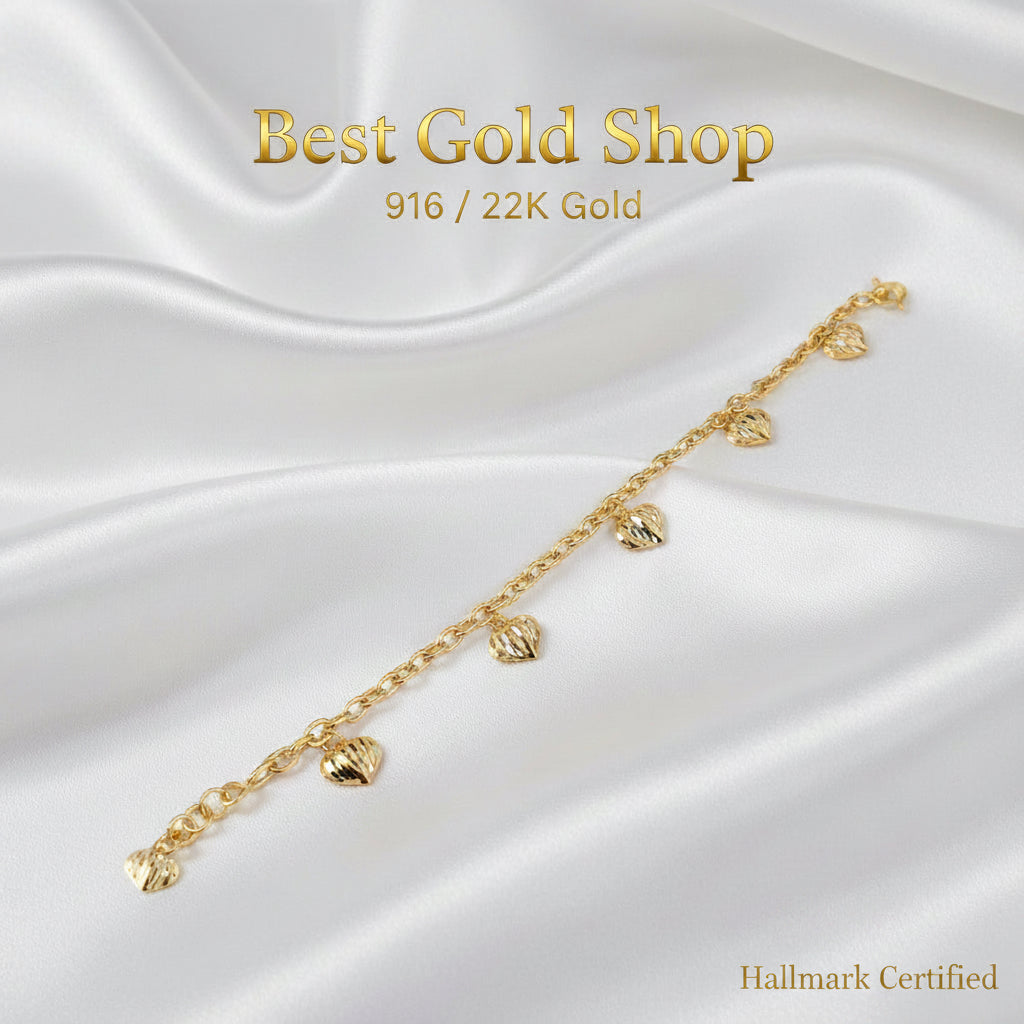 916 Gold Bracelet Wan Zi Dangling HeartBraceletsBest Gold Shop