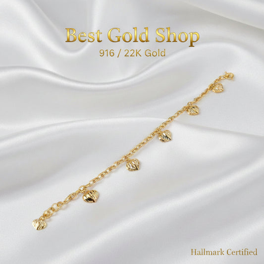 916 Gold Bracelet Wan Zi Dangling HeartBraceletsBest Gold Shop