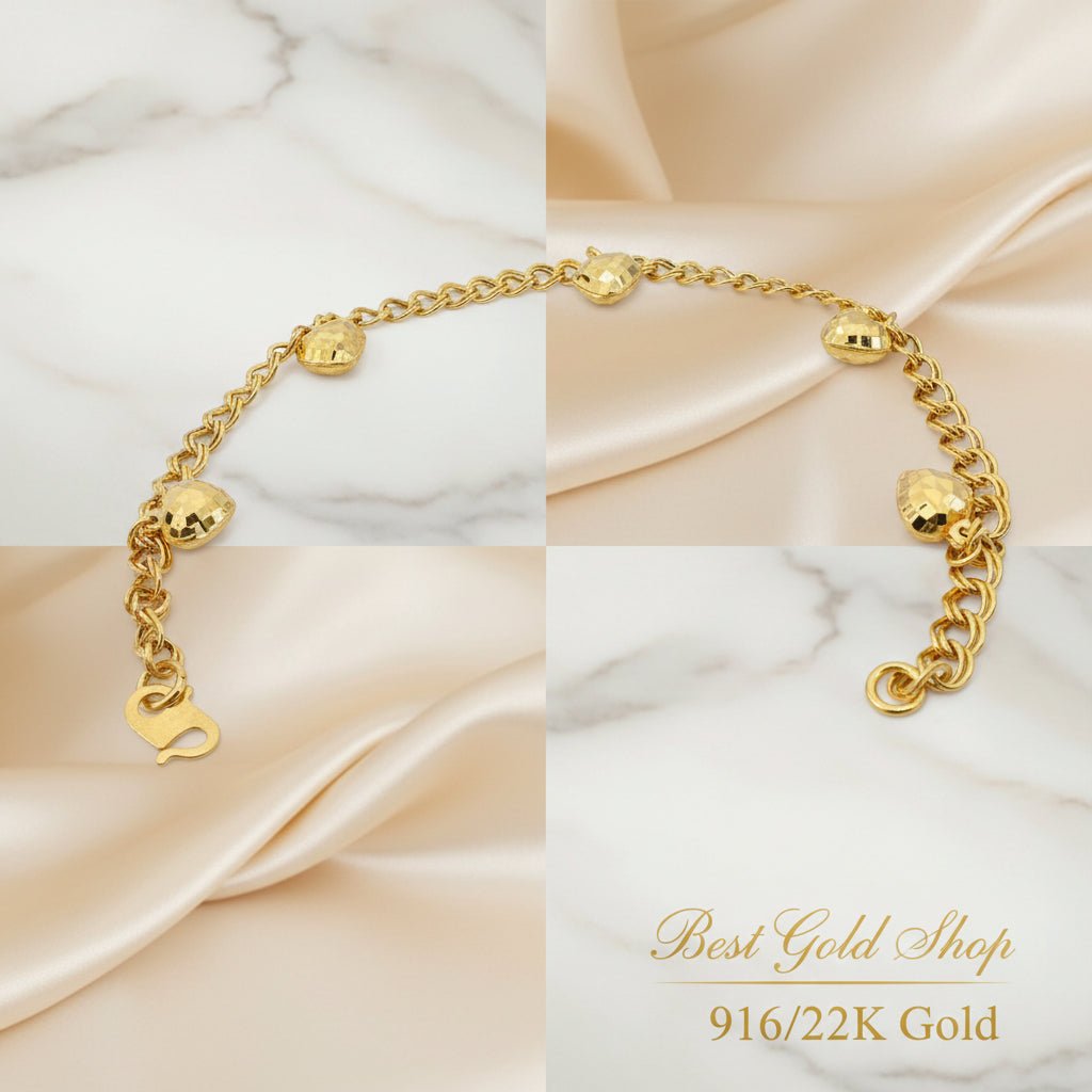 916 Gold (22K) Coconut Dangling Heart Bracelet for WomenBraceletsBest Gold Shop