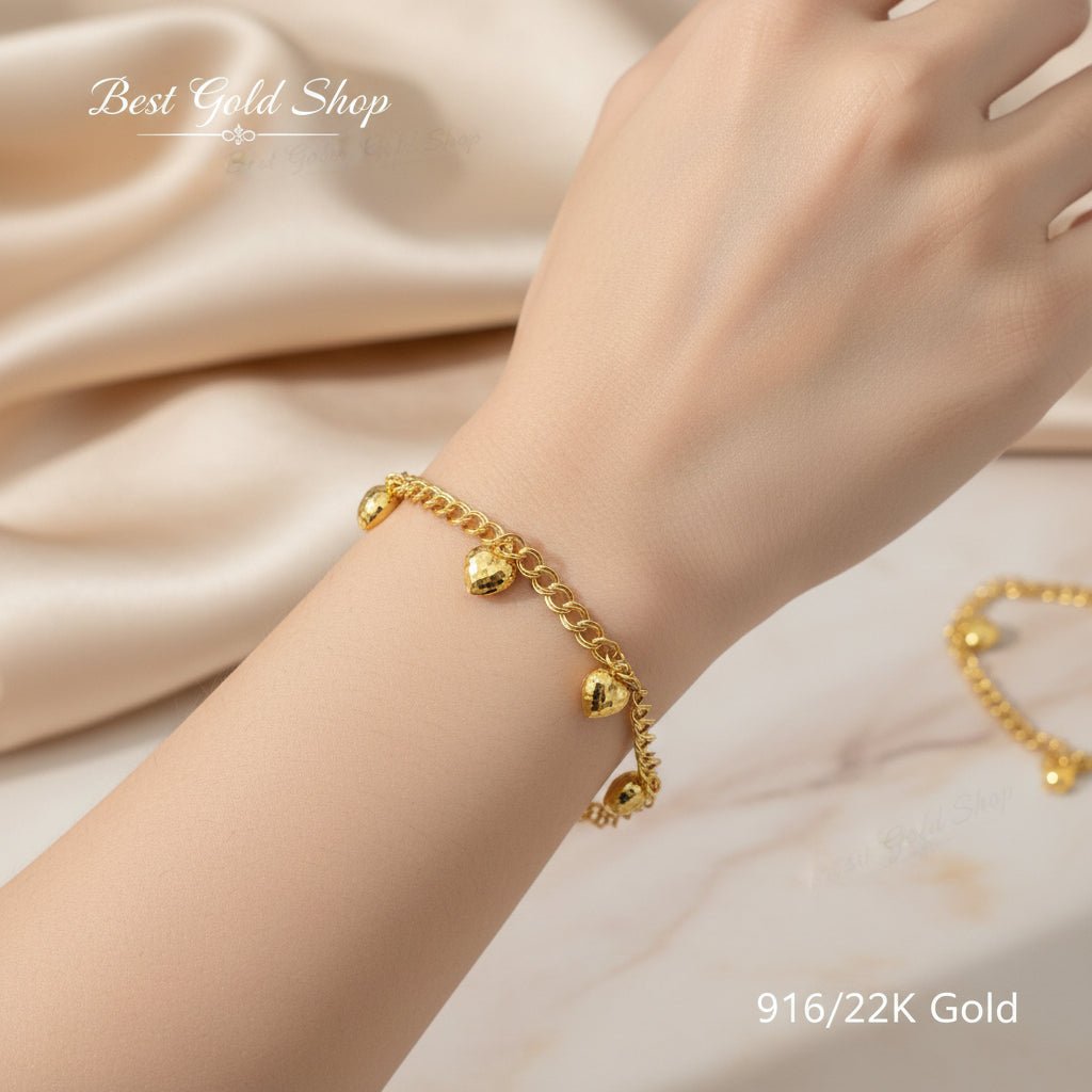 916 Gold (22K) Coconut Dangling Heart Bracelet for WomenBraceletsBest Gold Shop