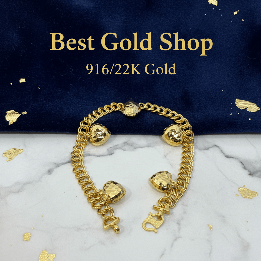 916 Gold (22K) Coconut Dangling Heart Bracelet for WomenBraceletsBest Gold Shop