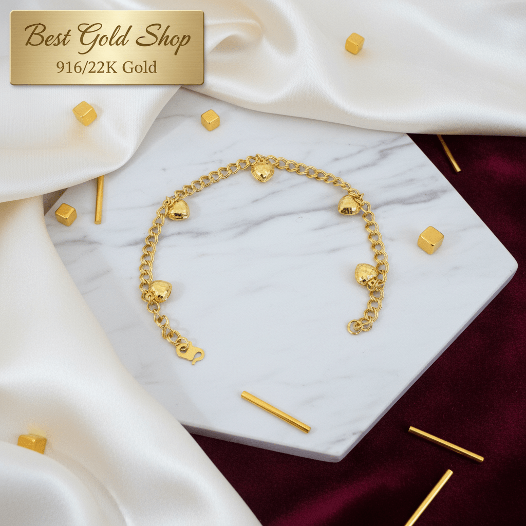 916 Gold (22K) Coconut Dangling Heart Bracelet for WomenBraceletsBest Gold Shop