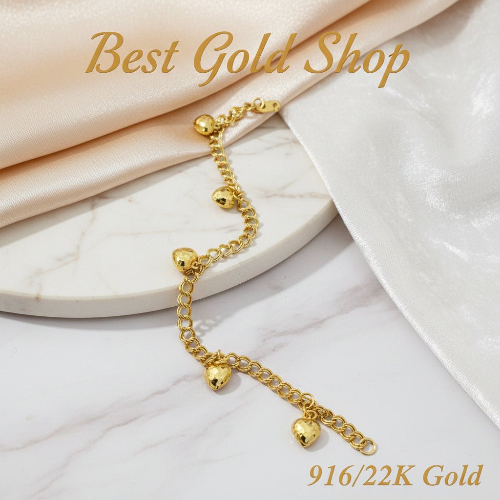 916 Gold (22K) Coconut Dangling Heart Bracelet for WomenBraceletsBest Gold Shop