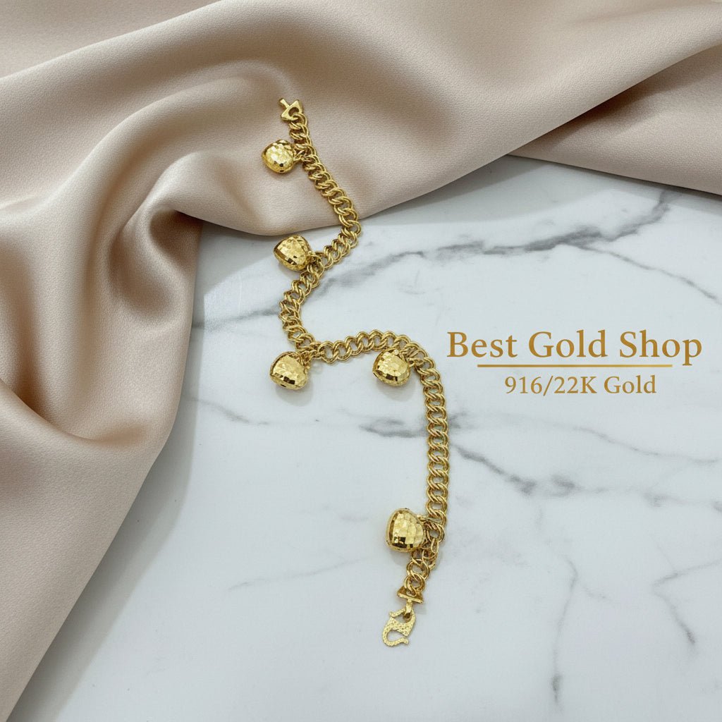 916 Gold (22K) Coconut Dangling Heart Bracelet for WomenBraceletsBest Gold Shop
