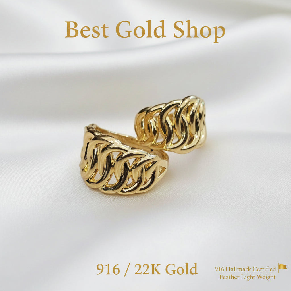 916 Gold Crescent Chain Ring Latest Design Bold and Feather LightRingsBest Gold Shop