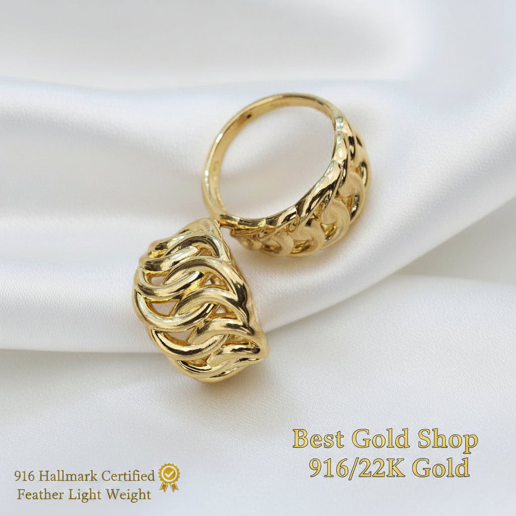 916 Gold Crescent Chain Ring Latest Design Bold and Feather LightRingsBest Gold Shop