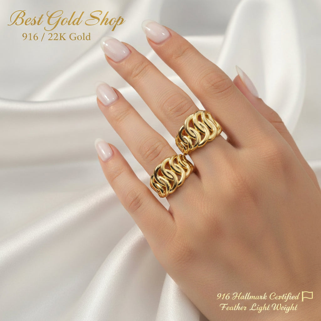 916 Gold Crescent Chain Ring Latest Design Bold and Feather LightRingsBest Gold Shop