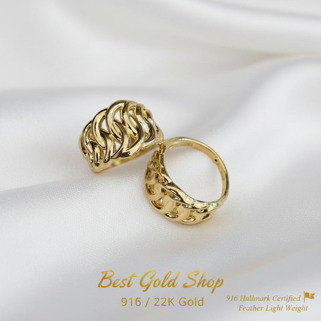 916 Gold Crescent Chain Ring Latest Design Bold and Feather LightRingsBest Gold Shop