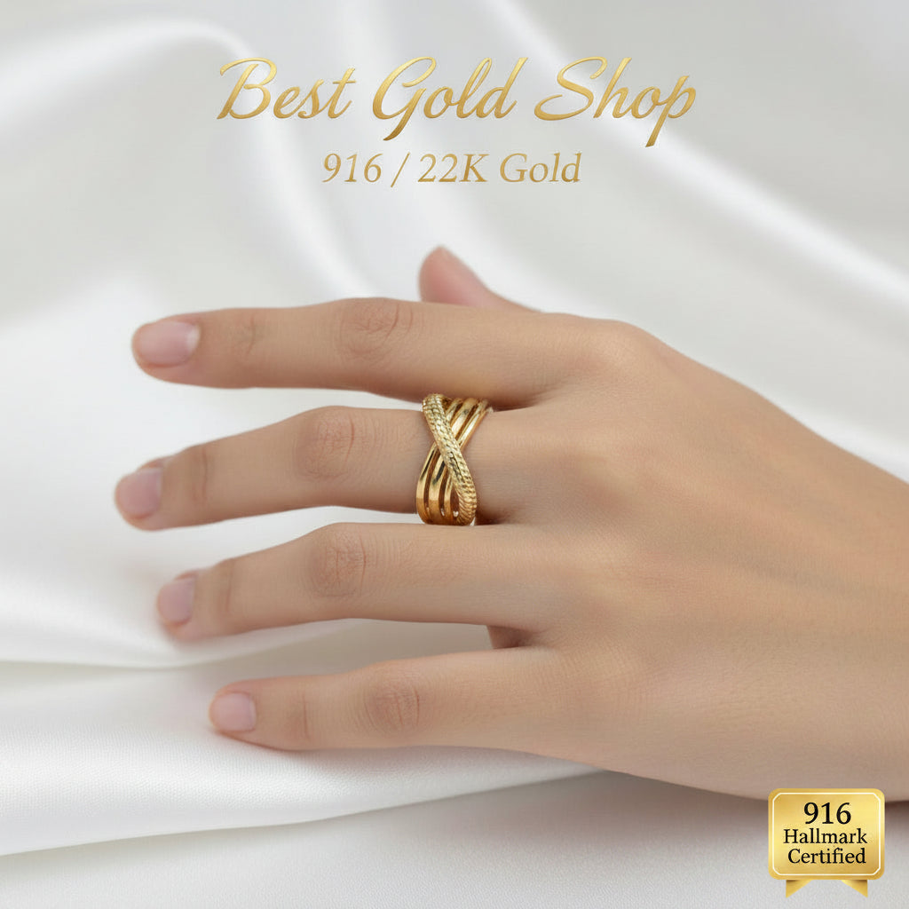916 Gold Crisscross V5 Ring | New Lightweight DesignRingsBest Gold Shop
