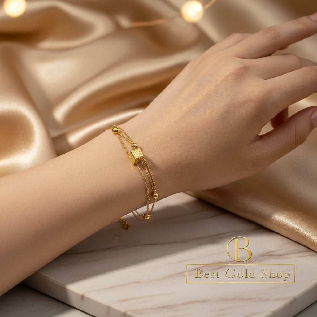 916 Gold (22K) Cube Beads high - polish finish Bracelet for WomenBraceletsBest Gold Shop