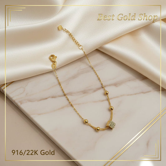916 Gold (22K) Cube Beads high - polish finish Bracelet for WomenBraceletsBest Gold Shop