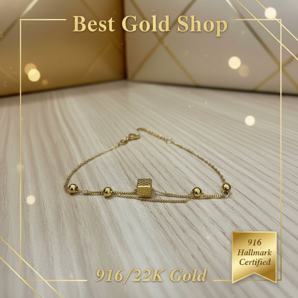 916 Gold (22K) Cube Beads high - polish finish Bracelet for WomenBraceletsBest Gold Shop
