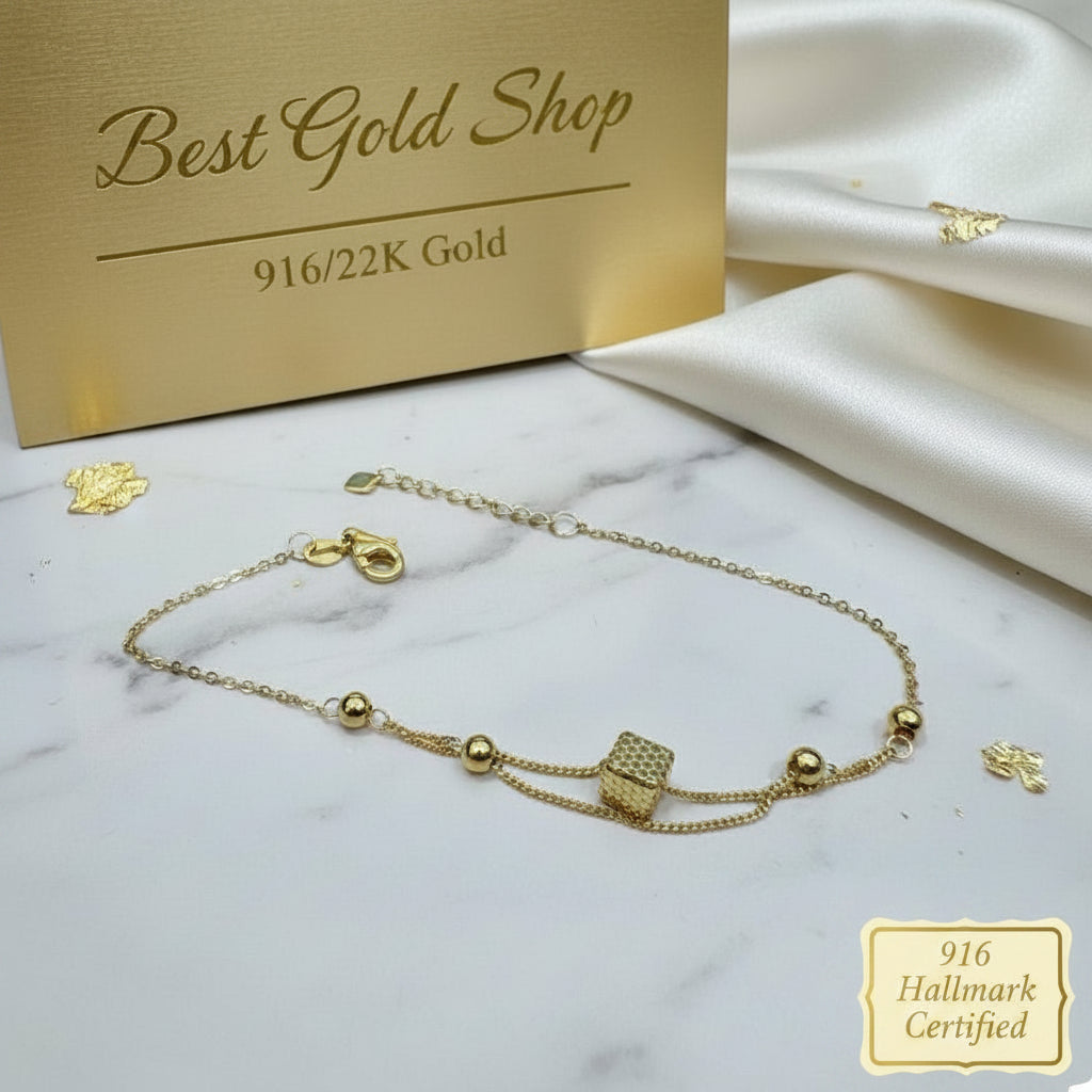 916 Gold (22K) Cube Beads high - polish finish Bracelet for WomenBraceletsBest Gold Shop