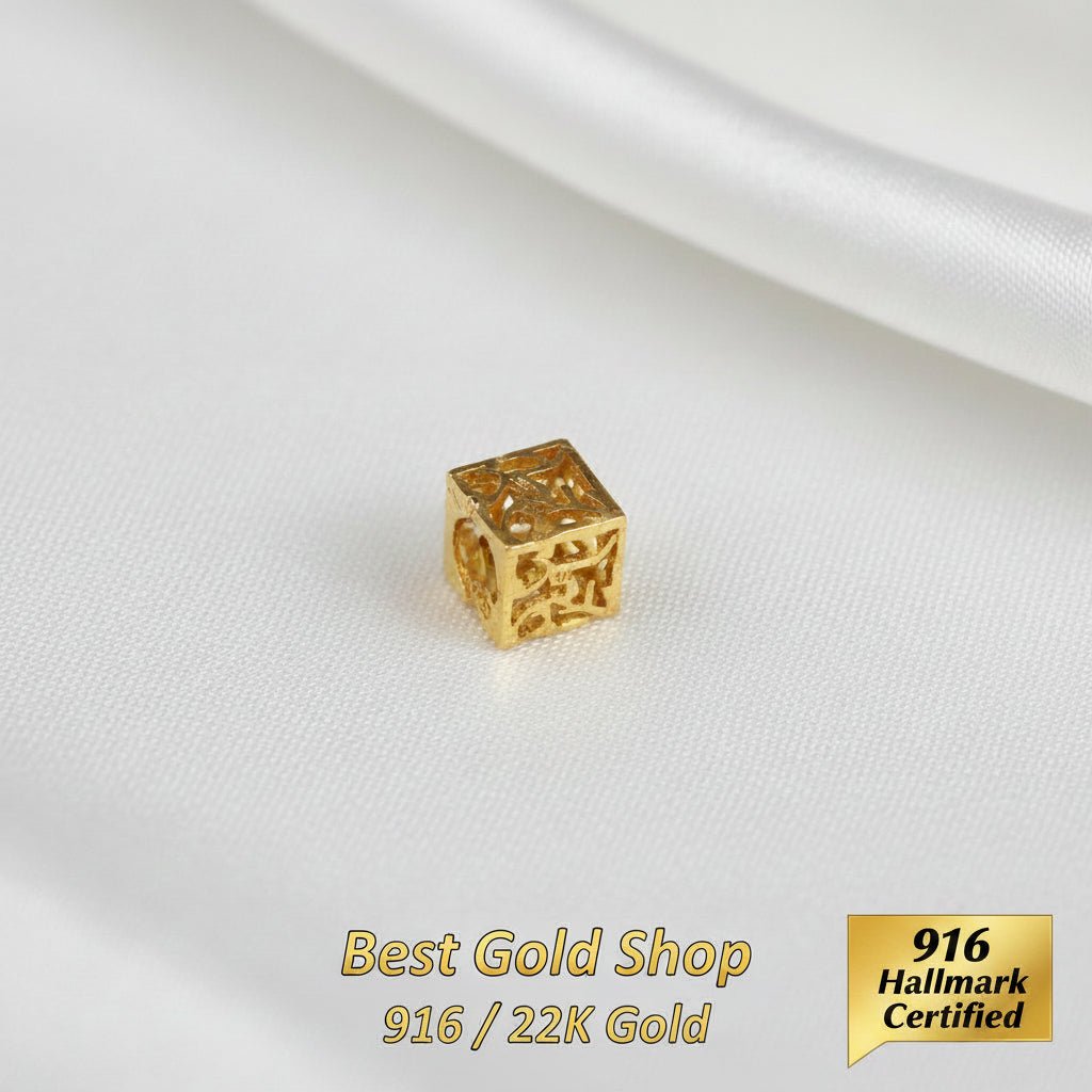 916 Gold Cube Stopper Charm | Modern Bracelet StopperCharms & PendantsBest Gold Shop