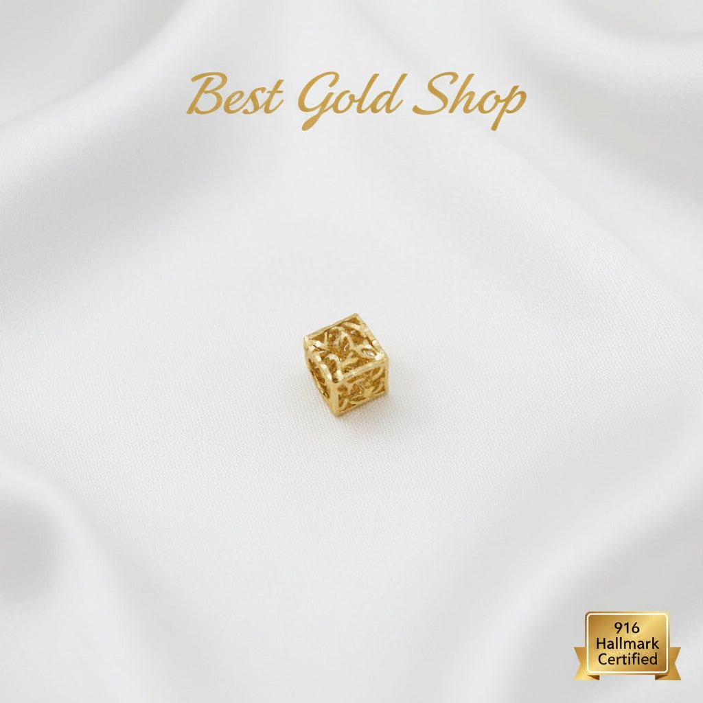 916 Gold Cube Stopper Charm | Modern Bracelet StopperCharms & PendantsBest Gold Shop