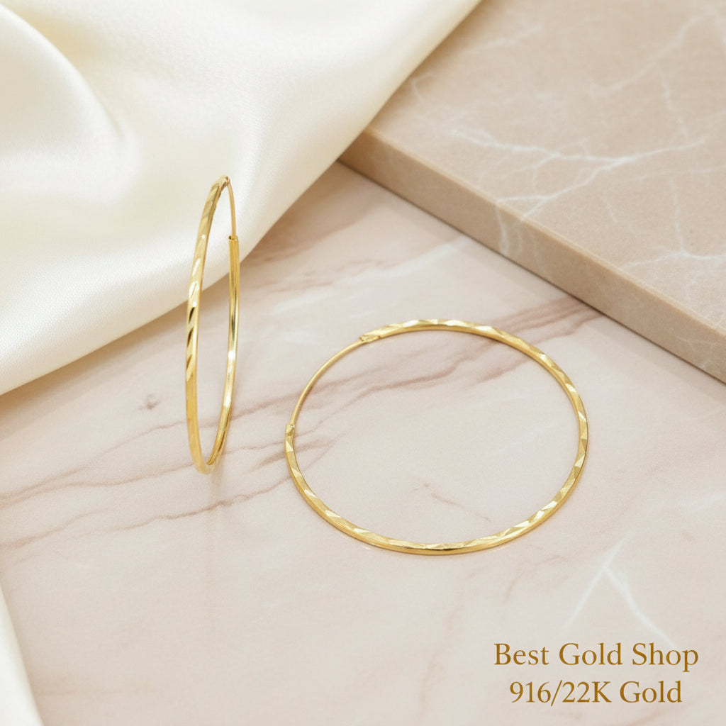 916 Gold Cutting Loop Earrings V2 | Polished 22K Gold