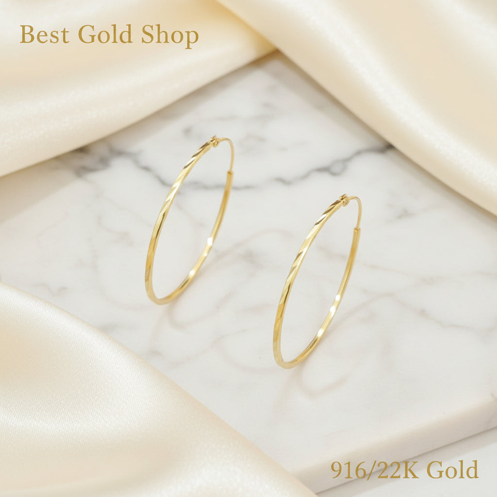 916 Gold Cutting Loop Earrings V2 | Polished 22K Gold