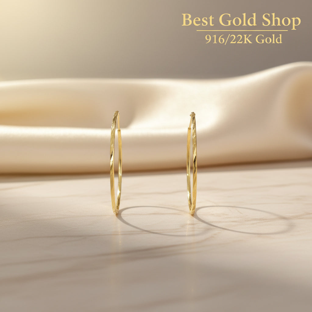 916 Gold Cutting Loop Earrings V2 | Polished 22K Gold