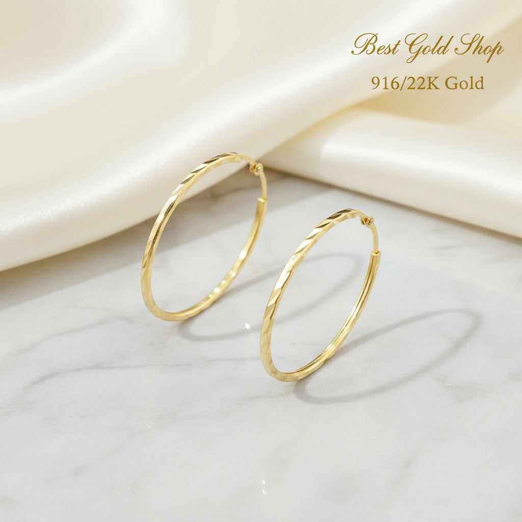 916 Gold Cutting Loop Earrings V2 | Polished 22K Gold