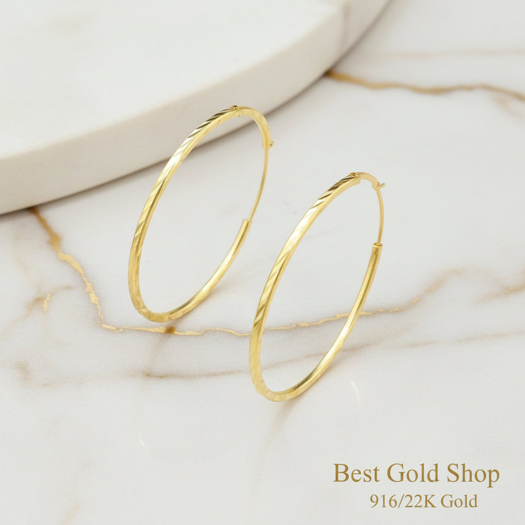 916 Gold Cutting Loop Earrings V2 | Polished 22K Gold