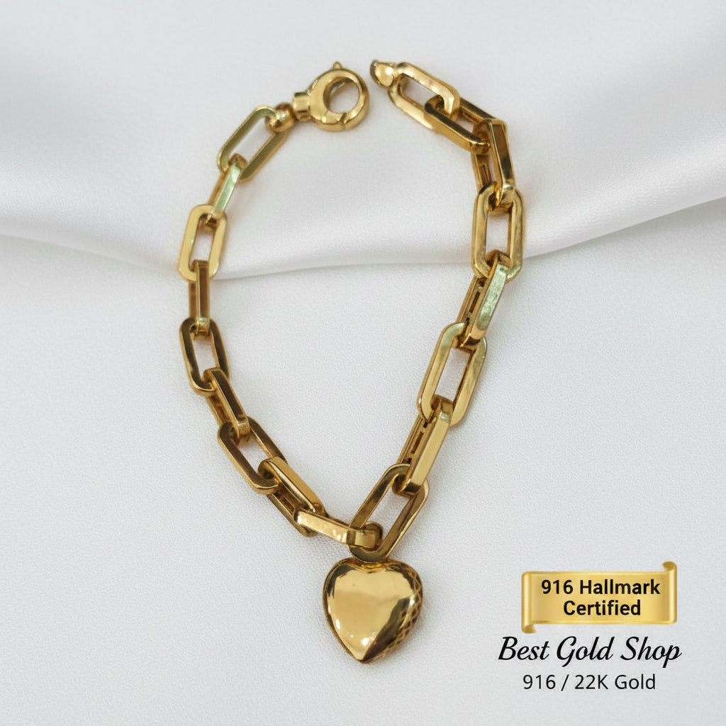 916 gold dangling heart bracelet angled view