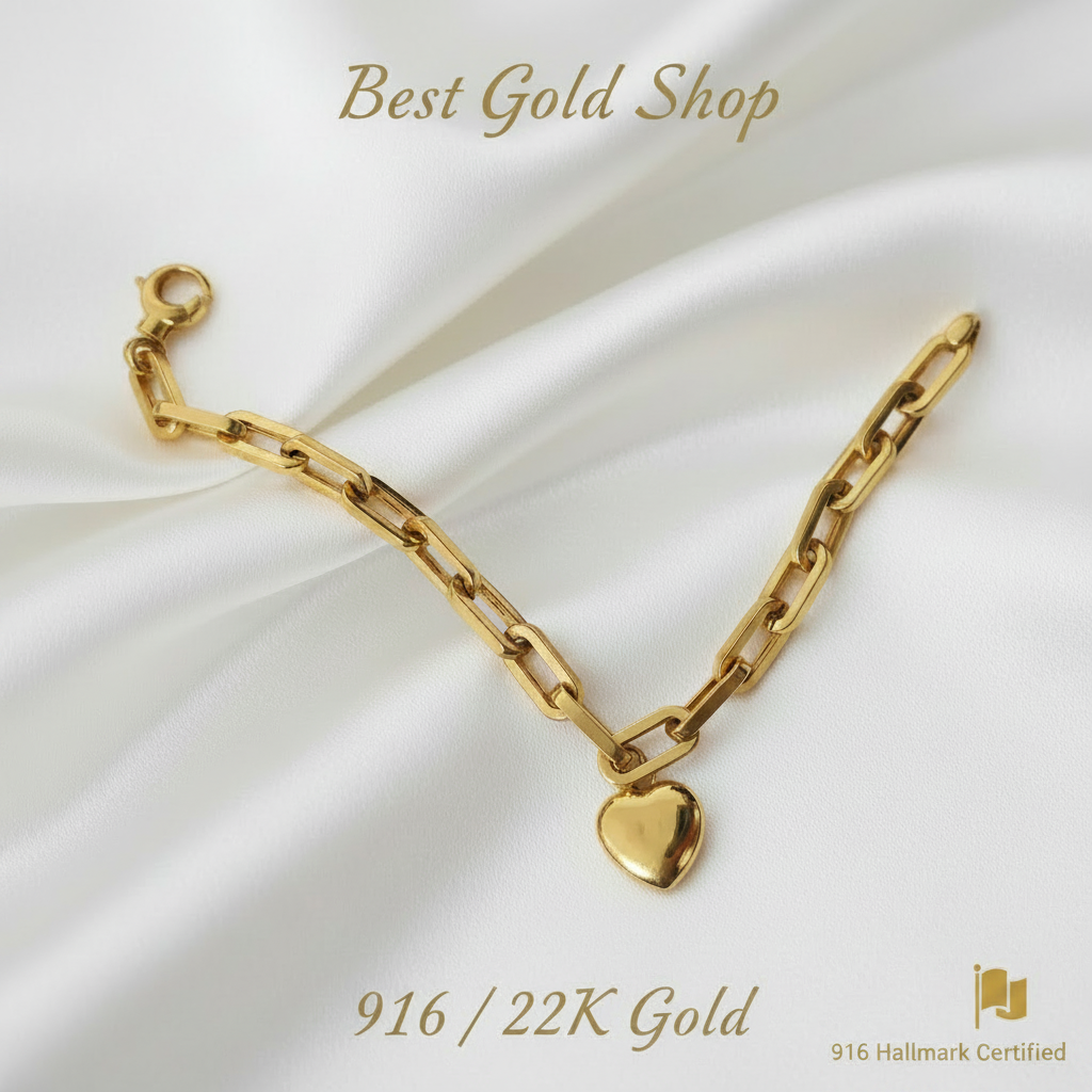 916 Gold Fancy Bracelet with Dangling Heart | Elegant 22K Gold Design