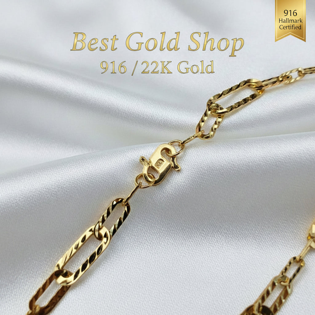 Close-up of clasp on 916 Gold Diamond-Cut Fancy Link necklace.